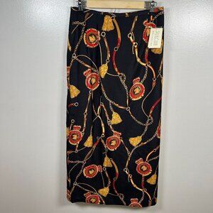 Vintage Silk Club Midi Skirt Size 8 Equestrian Black Sequin Horse Modest Work